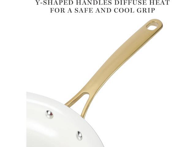 Martha Stewart Lockton Premium Nonstick PFA Free Ceramic Interior 10 Piece Heavy Gauge Enamel Aluminum Pots and Pans Cookware Set - Linen White...