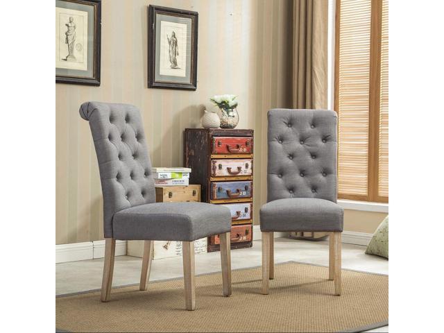 Roundhill Furniture Habit Grey Solid Wood Tufted Parsons Dining Chair (Set of 2), Gray