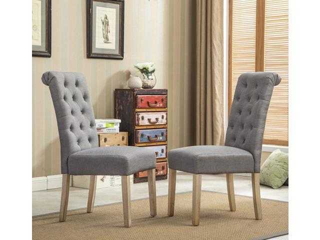 Roundhill Furniture Habit Grey Solid Wood Tufted Parsons Dining Chair (Set of 2), Gray