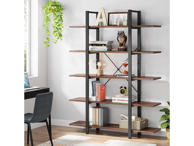 Tribesigns 5-Tier Bookshelf, Vintage Industrial Style Bookcase 72 H x 12 W x 47L Inches, Retro Brown