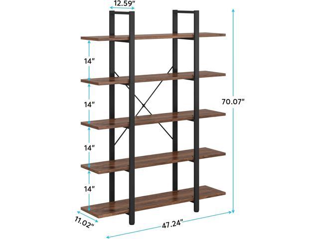 Tribesigns 5-Tier Bookshelf, Vintage Industrial Style Bookcase 72 H x 12 W x 47L Inches, Retro Brown