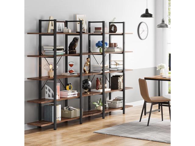 Tribesigns 5-Tier Bookshelf, Vintage Industrial Style Bookcase 72 H x 12 W x 47L Inches, Retro Brown