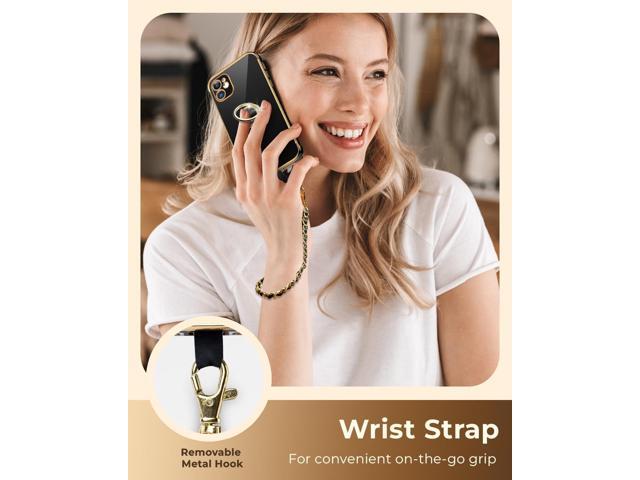 Miss Arts for iPhone 11 Case with Stand, Phone Case with Ring Holder Kickstand, Women Girls Cute Luxury Bling Wrist Strap Soft Protective Case for...