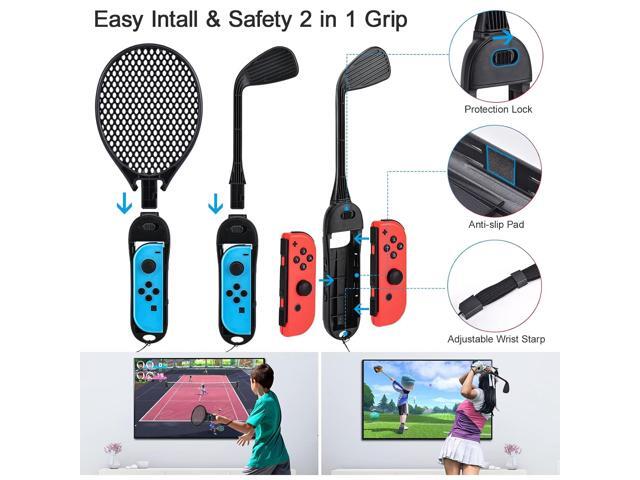 innoAura 14 in 1 Switch Sports Accessories Bundle with Switch Steering Wheel, J-con Grip, Tennis Racket, Glof Club, Leg Strap, Wrist Strap...