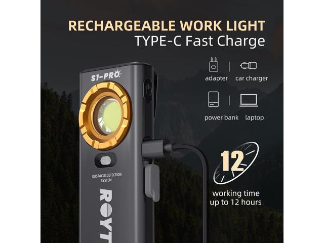 Rechargeable Work Light, 1200 Lumens EDC Slim Flat Flashlight with Magnetic Base & Back,Proximity Sensor,Clip for Pocket, Small Portable for Car...