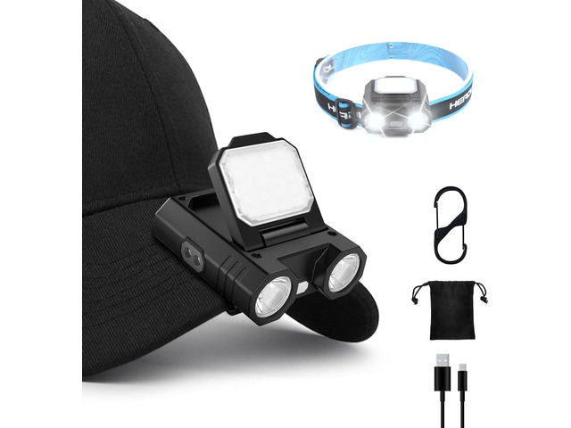 LED Hat Clip Light 400 Lumen Rechargeable Clip on Cap Lights with Motion Sensor, 180° Adjustable Hands Free Hat Flashlight Headlamp for Camping,...
