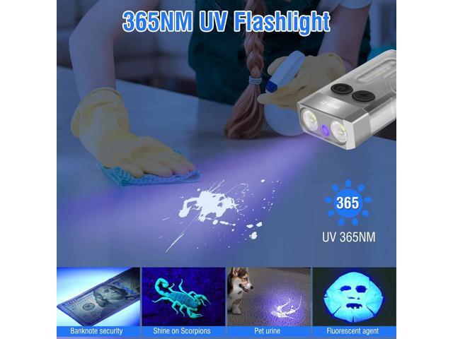 BORUIT V10 Small Powerful Flashlight with 365nm UV Black Light - Super Bright, USB C Rechargeable Led Keychain Flash Light with Cob Side Light, Magnet