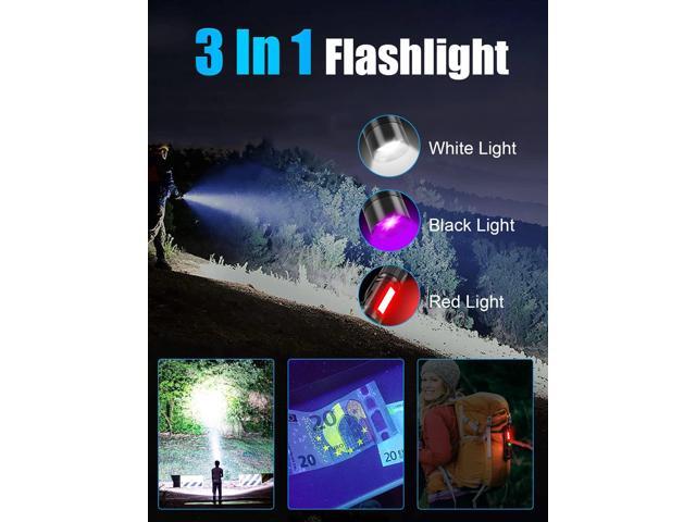 UV Rechargeable Flashlights Tactical,1000 High Lumens 3 in 1 LED Black Light Flashlight -Magnetic Base/Sidelight/Zoomable, Bright Pocket Flash...
