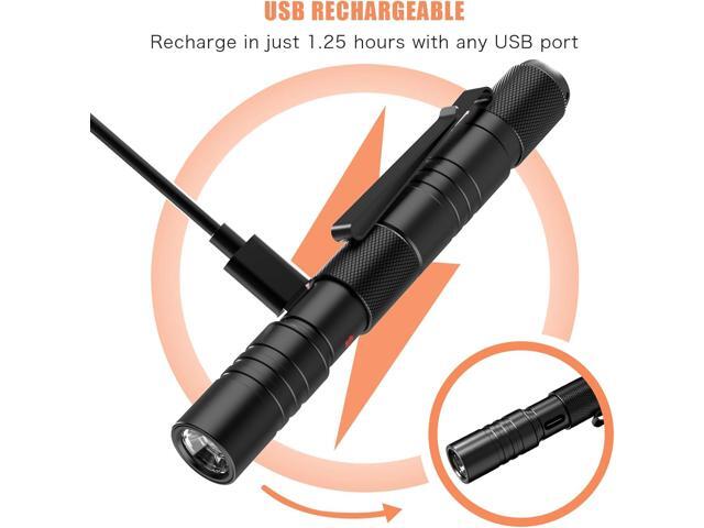 Rechargeable Zoomable LED Penlight, 3 Modes, 350 Lumens Pocket Size Clip Flashlight for Nurse, Inspection, Repair, Emergency
