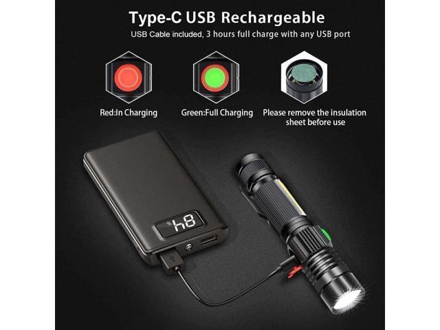 Flashlight USB Rechargeable, Magnetic LED Flashlight, Super Bright Tactical Flashlight with Cob Sidelight, 2000LM, Waterproof, Zoomable Best Small...