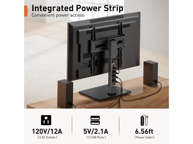 Perlegear Universal Swivel TV Stand with Power Outlet, Tabletop TV Stand for 3260,65 Inch TVs up to 88 lbs, Tempered Glass TV Mount Stand Base with...