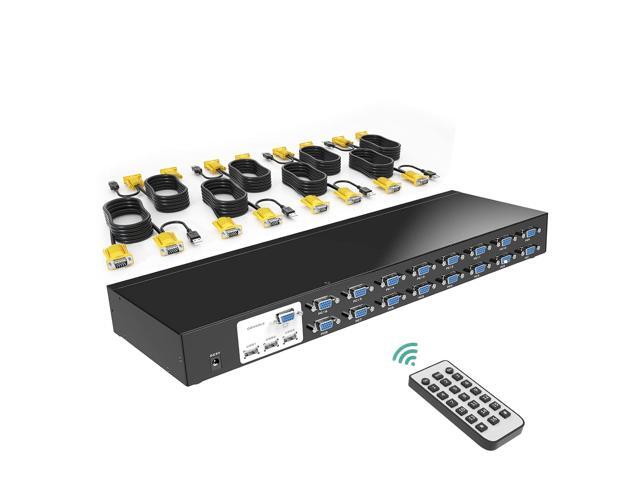 MT-VIKI 16 Port KVM Switch, 16X1 Rackmount KVM Switch VGA, Included 16 KVM Cables & IR Remote, Fit 1U 19'' Rack