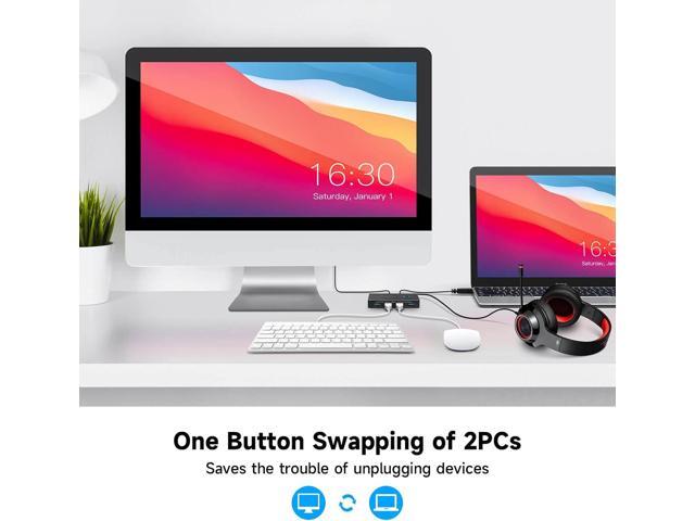 USB 3.0 Switch RSHTECH Aluminum USB Switch Selector with 4 USB 3.0 Ports, 3.5mm Audio Jack, 2 Computers Sharing 5 Peripheral Devices, USB KM...