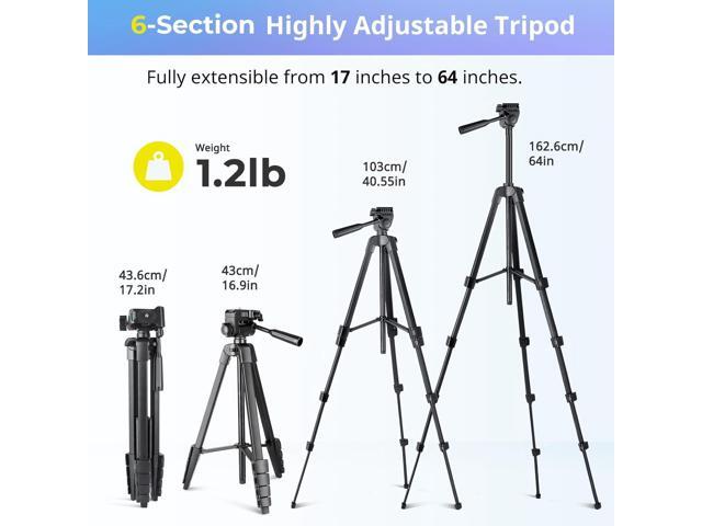 Aureday Phone Tripod Stand, 64 Extendable Cell Phone & Camera Tripod with Wireless Remote and Phone Holder, Aluminum iPad Tripod for Video...