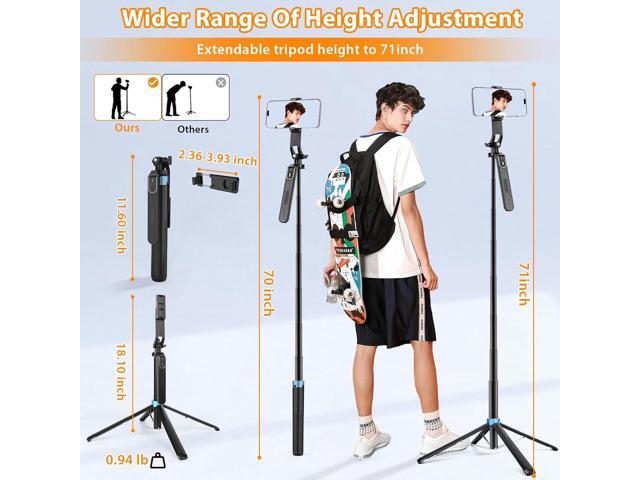 Eocean 71' Tall Selfie Stick Tripod Quadripod with Remote & with 360° Ballhead, Aluminum Alloy Extendable Cell Phone Tripod Stand, Travel Tripod...