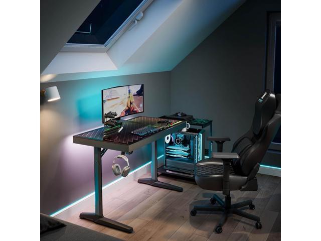 EUREKA ERGONOMIC RGB LED Gaming Desk, Music Sync Lights Up Tempered Glass Desktop, 43' GTG I43 Home Office Computer Table W Controller Rack 4 USB...