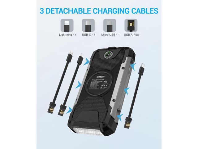 Solar Charger 38600mAh,Solar Power Bank Wireless Portable Charger Built in 3 Cables External Battery Pack Waterproof with 4 Outputs 2 Inputs USB C...