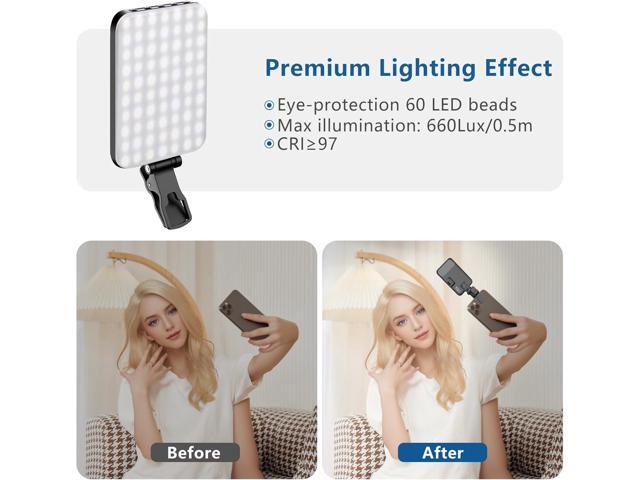 60 LED Portable Selfie Light Video Conference Lighting with Clip & Camera Tripod Adapter Rechargeable 2200mAh CRI 97+, 3 Light Modes for Phone...