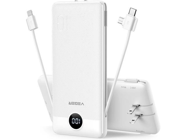 VEGER Portable Charger for iPhone Built in Cables and Wall Plug, 10000mah Slim Fast Charging USB C Power Bank, Travel Essential Battery Pack...