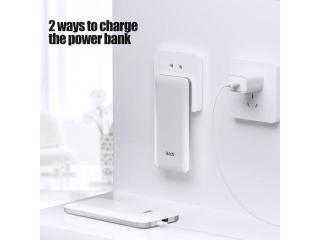 Portable Power Bank, Ultra Slim 10000mAh Portable Charger, USB C External Battery Pack with Built-in AC Plug, Charging Cable, Output Port,...