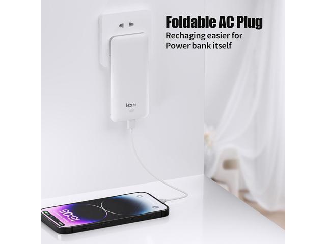 Portable Power Bank, Ultra Slim 10000mAh Portable Charger, USB C External Battery Pack with Built-in AC Plug, Charging Cable, Output Port,...