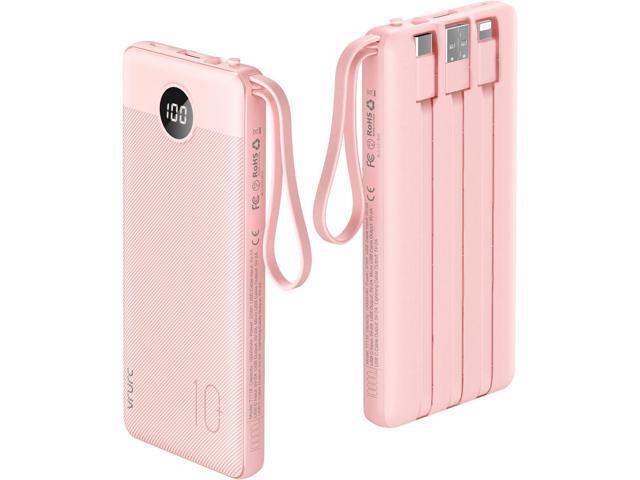 VRURC Portable Charger Power Bank, 10000mAh Travel Essentials Battery Pack, 5 Outputs 2 Inputs Slim Charging Bank Built-in Cables Cords Wires...