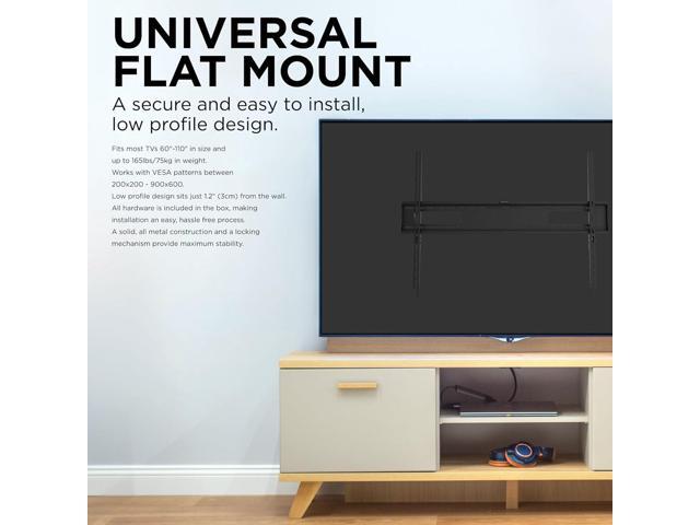 ProMounts Premium Flat/Fixed TV Wall Mount Bracket for 60-110 inch Screens, Supports 165 lbs Post Level Installation Low Profile LED, LCD, Plasma,...