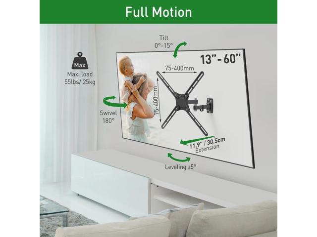 Barkan 13-58 inch Full Motion - 4 Movement TV Wall Mount 55 lbs Black Continuous Tilt Cable Management 5 Year Warranty