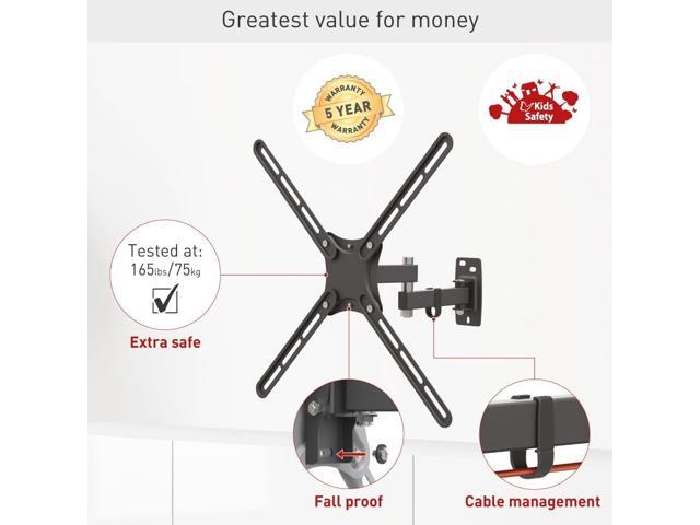 Barkan 13-58 inch Full Motion - 4 Movement TV Wall Mount 55 lbs Black Continuous Tilt Cable Management 5 Year Warranty