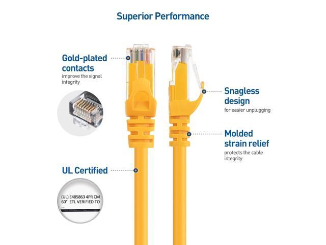 Cable Matters 10Gbps 5-Pack Snagless Short Cat 6 Ethernet Cable 3 ft (Cat 6 Cable, Cat6 Cable, Internet Cable, Network Cable) in Yellow