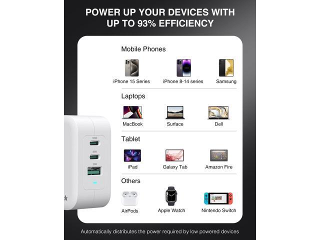 Nekteck GaN Charger 100W USB C Charger 3-Ports with PD.3 and QC.3, Compact Fast Foldable Wall Charger for iPhone 15 Series, MacBook Pro/Air, Google...