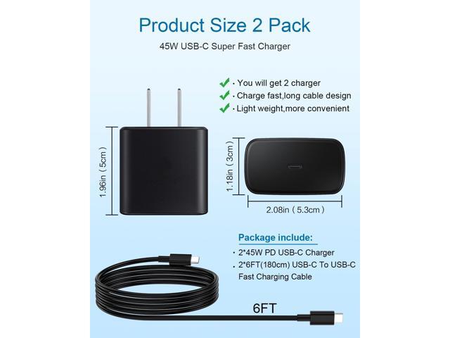 45W Samsung Charger USB-C 2 Pack Fast Charging for Samsung Galaxy S23 Ultra S24 Ultra,S24/S24+/S23/S23+/S22/S21,Z Fold 5/Z Flip 5,Galaxy Tab S8/S7,...