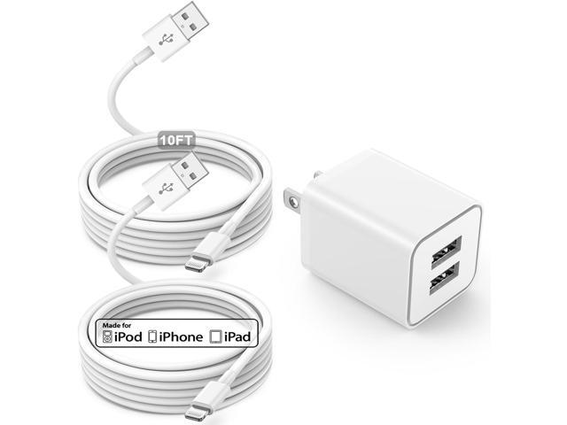 USB Wall Charger and Lightning Cable 10 ft,[Apple MFi Certified] Long iPhone Charger with 10 FT iPhone Cord, 2 Ports Charging Plug Block Box for...