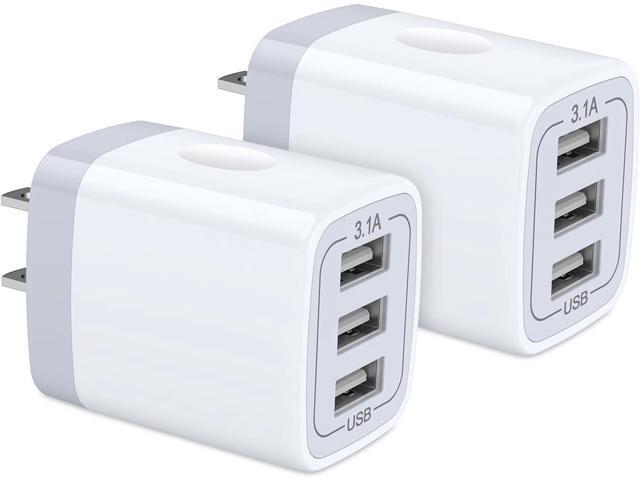 USB Wall Charger, Hootek 2Pack Wall Plug 3-Port USB Charging Station 3.1A Power Adapter Multi Port Quick Charger Block Cube for iPhone 17 16 15 14...