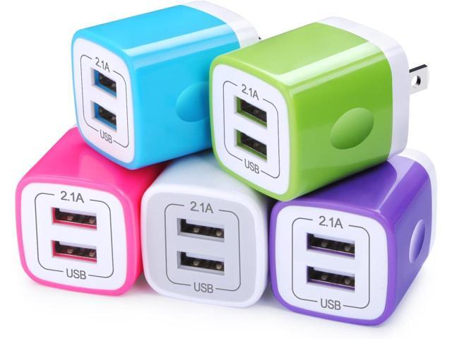 USB Wall Charger Adapter, FiveBox 5Pack 2.1Amp Fast Dual Port Wall USB Plug Charging Block Charger Brick Cube Box for iPhone 17 Air 16e 16 Pro Max...