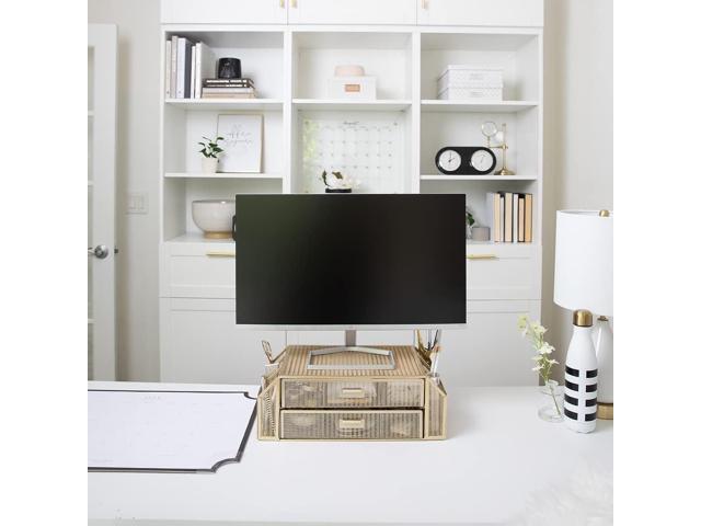 BLU MONACO Gold Monitor Stand with Drawer Computer Monitor Riser with Storage Laptop Stand for Desk with Storage - Laptop Organizer - Desk...