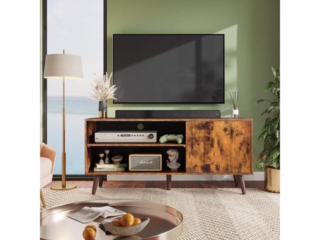 WLIVE TV Stand for 55 Inch TVs, Entertainment Center with Storage Cabinet, Mid-Century TV Stands for Living Room and Bedroom, 50' TV Console, Brown