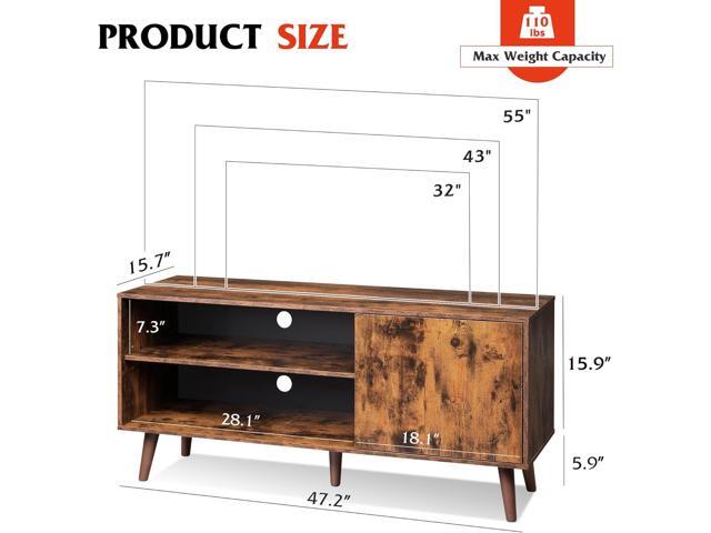 WLIVE TV Stand for 55 Inch TVs, Entertainment Center with Storage Cabinet, Mid-Century TV Stands for Living Room and Bedroom, 50' TV Console, Brown
