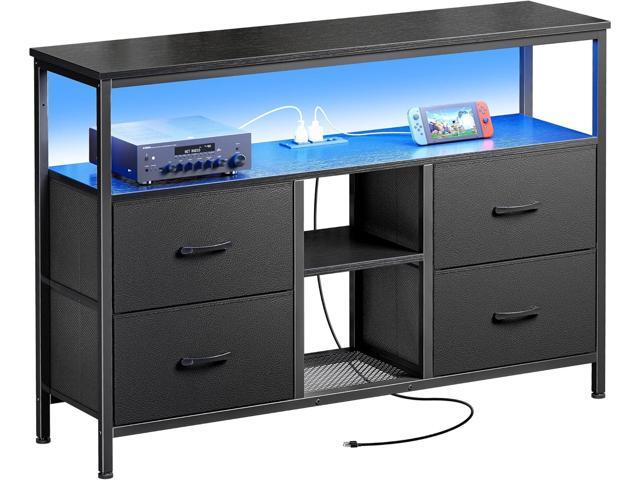 Huuger TV Stand Dresser with Power Outlets and LED Lights, 4 Drawers Entertainment Center with Open Shelf, Media Console for 50 43 Inch TV, Dresser...
