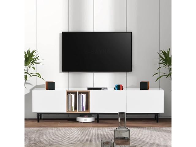 Virubi Modern TV Stand with 3 Cabinets & Open Shelves, Minimalist Wooden Entertainment Center for TVs Up to 80, Sturdy TV Console for Living Room...