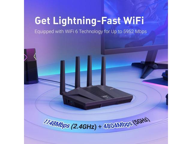 GL. iNet GL-MT6000 (Flint 2) WiFi 6 High Speed Gaming Routers for Wireless Internet, 2 x 2.5G Ethernet Ports for Fiber Optic Modem, Long Range...