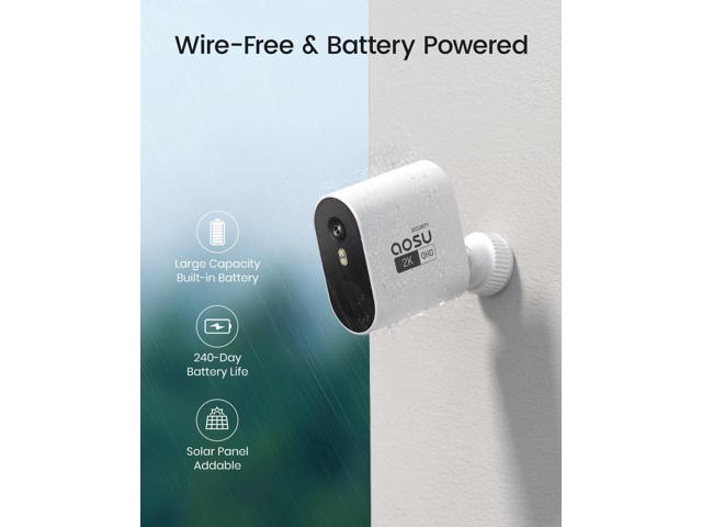 aosu Security Cameras Wireless Outdoor Home System, True 2K HD Night Vision, No Subscription, 240-Day Battery Life, 166° Wide View, Spotlight &...
