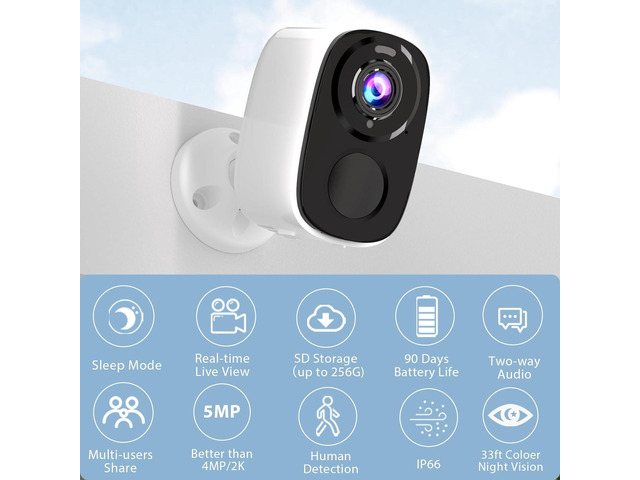 Rraycom 5MP Outdoor Camera Wireless,2560X1920p Battery Powered WiFi Surveillance Camera for Home Security System with Siren Alarm, AI Motion...