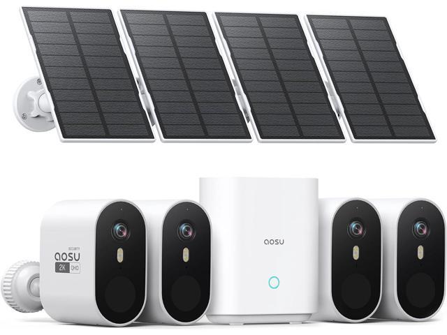 AOSU Solar Security Cameras Wireless Outdoor, 2K QHD Home Security System, 4-Cam Kit with 166° Ultra-Wide View, Cam-to-Cam Sync, 32GB Homebase...