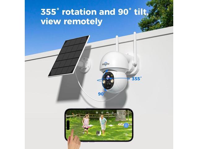 Hiseeu Solar Security Camera, 2PCS 4MP Wireless WiFi Camera Outdoor, PTZ 360° View, PIR Motion Detection, Color Night Vision, IP66, 2-Way Audio,...