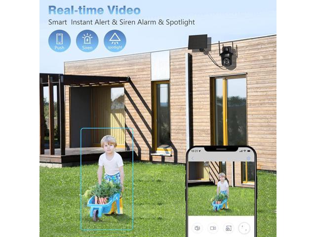 Xega 4 Pack Security Camera Wireless Outdoor, 2K PTZ Camera WiFi Surveillance Rechargeable Battery with Solar Panel, Color Night Vision, 2-Way...
