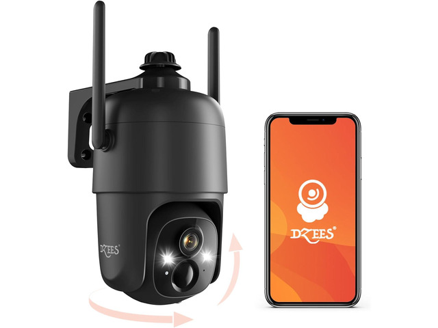 Dzees 360Â° PTZ WiFi Security Camera Wireless Outdoor, 2K Battery Powered Indoor, Spotlight & Siren, Color Night Vision, 2-Way Talk, AI Motion...