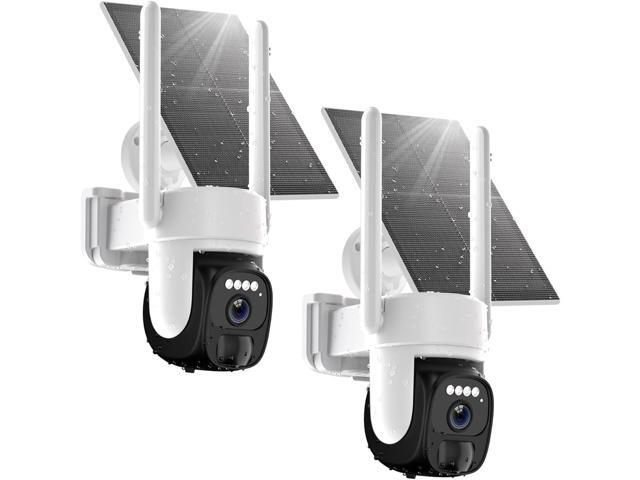 2pcs 2K Solar Security Camera Wireless Outdoor, 360° Pan Tilt WiFi Camera for Home Security, Battery Powered Security Camera, Color Night Vision,.