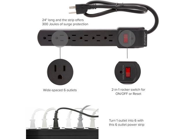 Maxxima 4-Pack 6 Outlet Power Strip Surge Protector - 300 Joules, Features Red On/Off Switch, Powers Multiple Electronics and Devices...