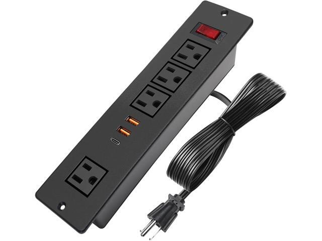 Desktop Recessed Power Strip USB C (Fast Charge 20W),Mounted Desk Plug in Extension Cord 4 Outlets (1 Extra Wide Space) w 3 USB Ports (w Switch)...